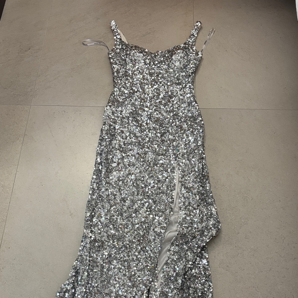 Sherry Hill Silver Sequin Gown